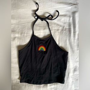 2/$20 ADORABLE BP tie halter top w rainbow stitching pair with denim! WORN ONCE!